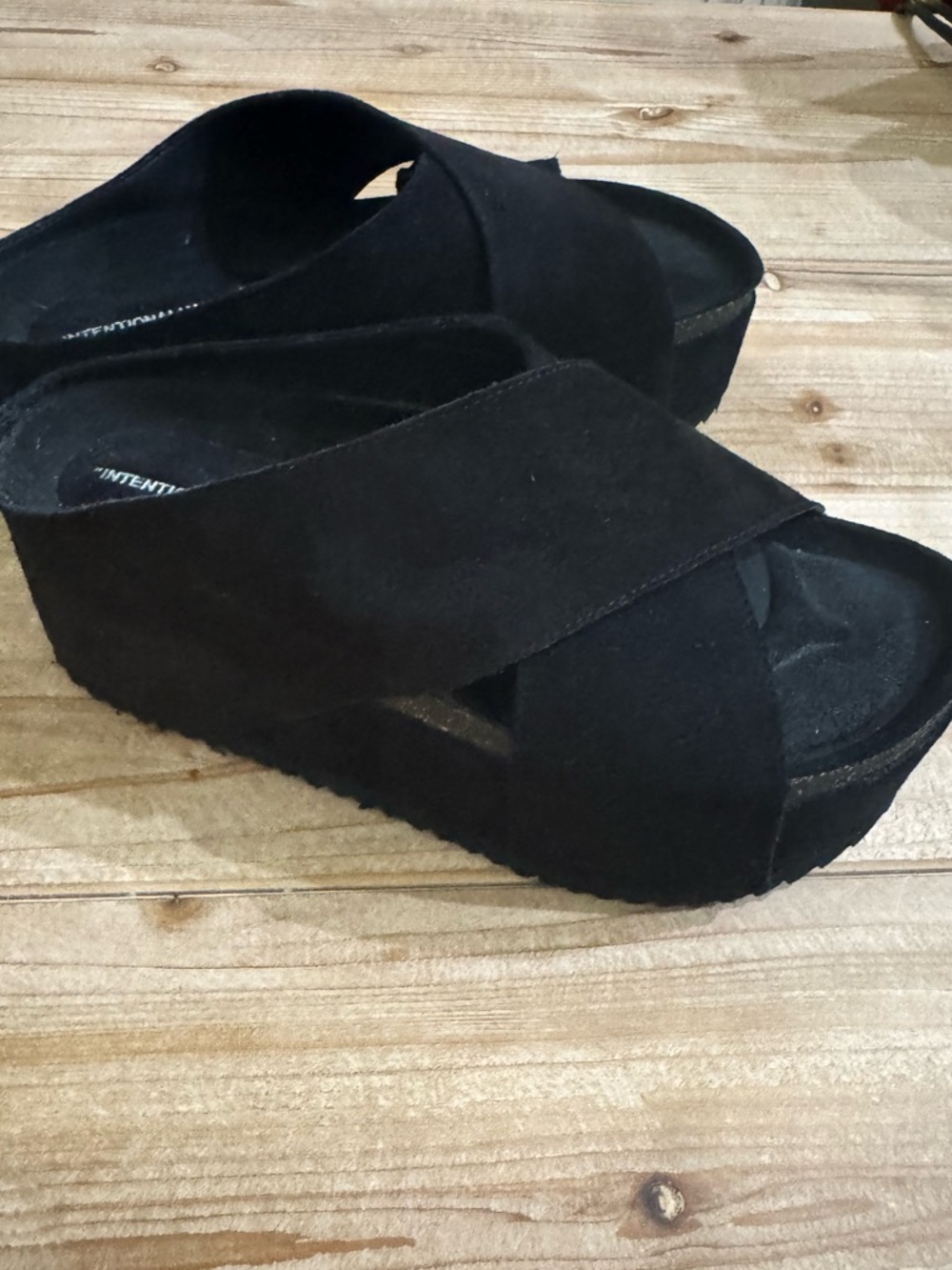Free People | Intentionally Blank Black Platform Flatforms Slide Sandals Sz 38